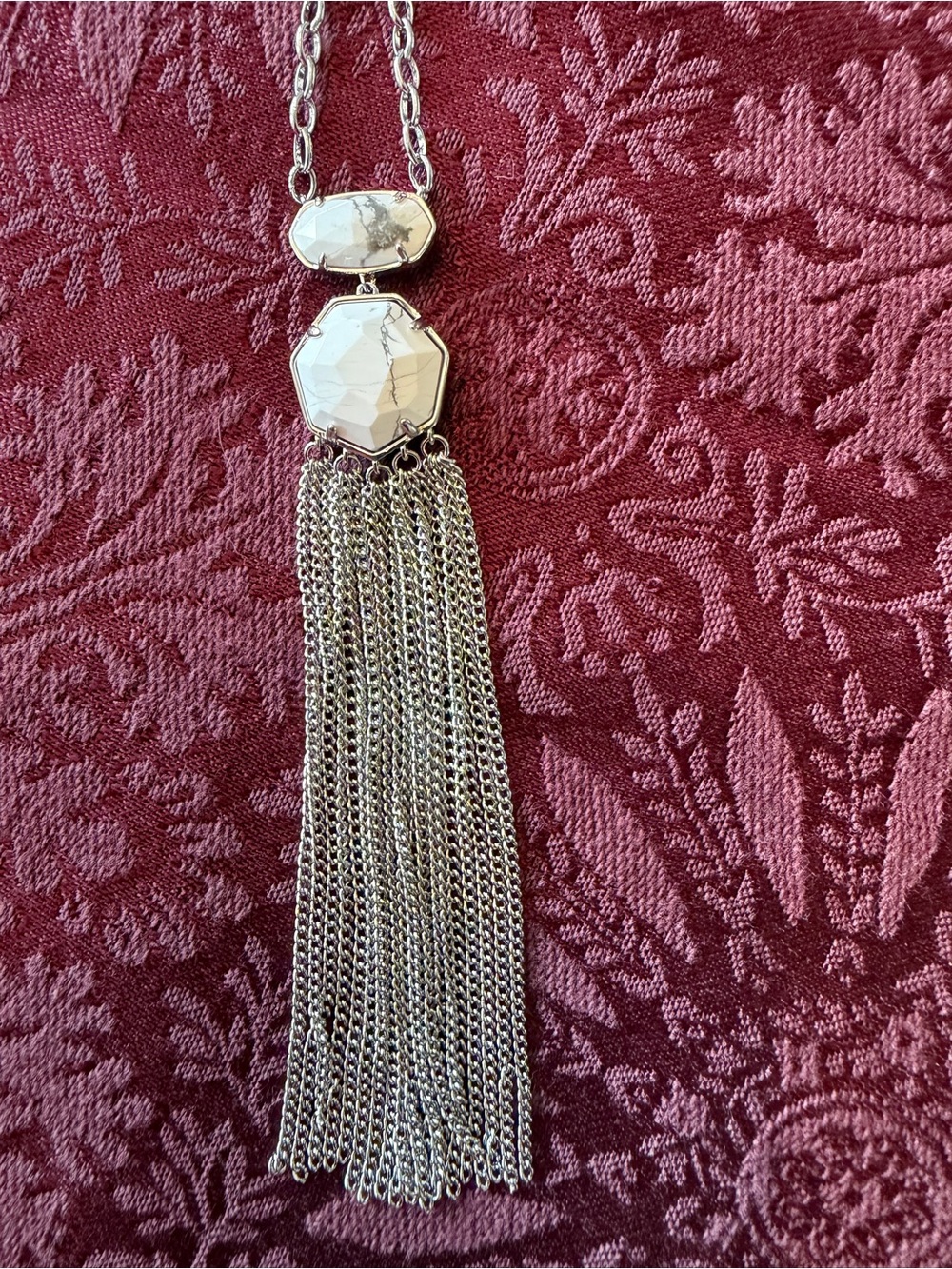 Boho Tassel Necklace Kendra Scott White Howlite Rhodium Pendant NWT 🌷